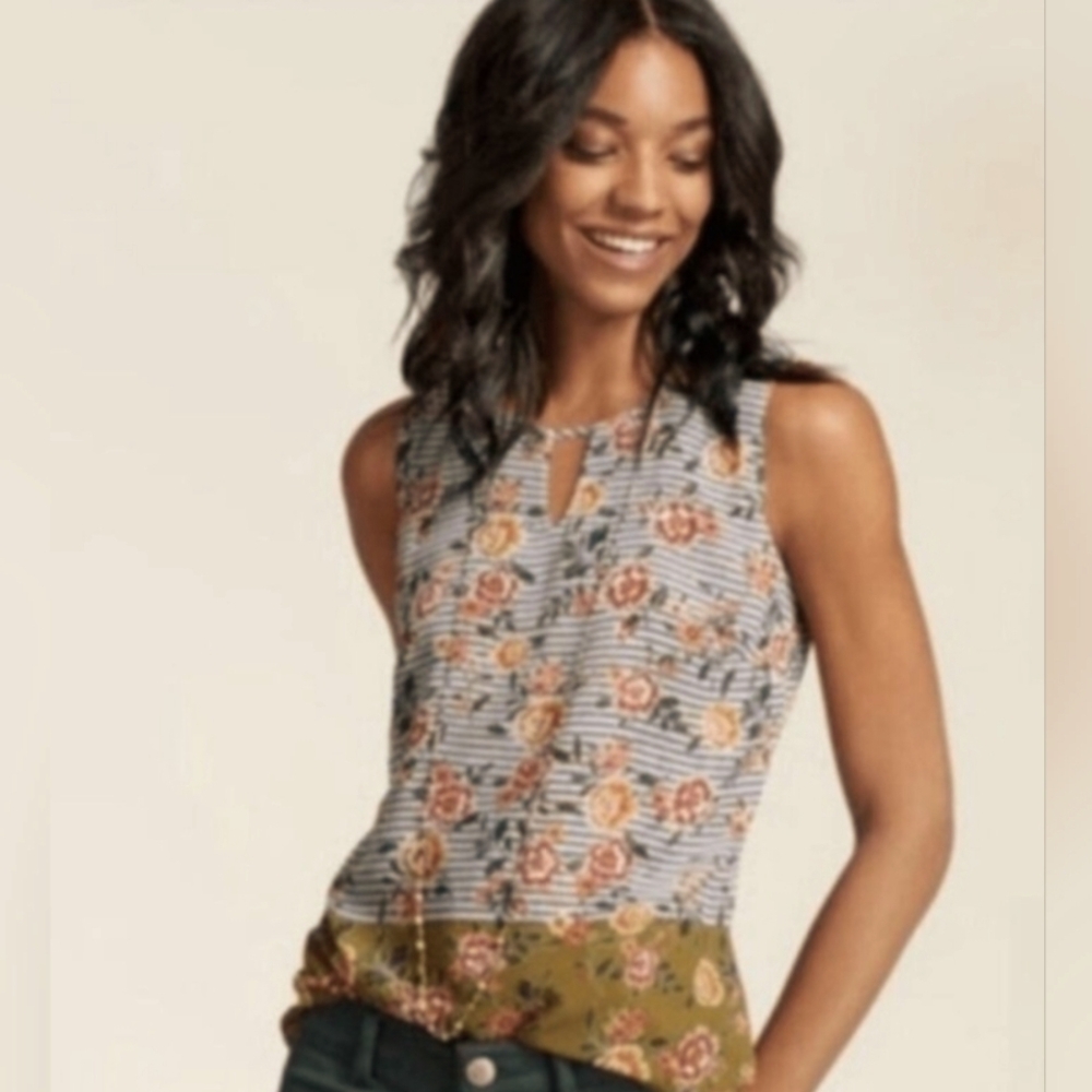 CAbi Sz L Top Floral Striped Sleeveless Top (Penelope)
